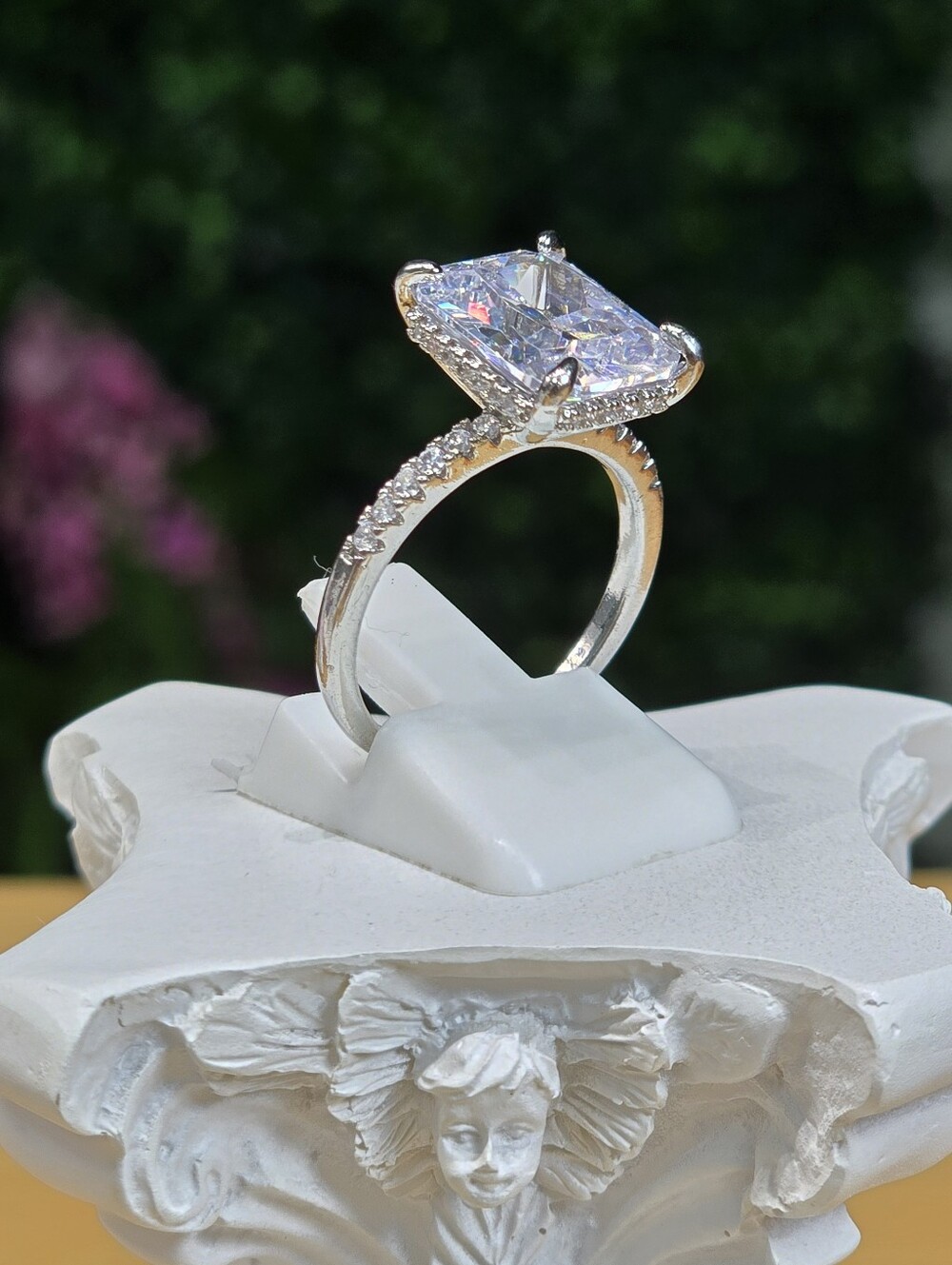 White Solitaire Cushion-Cut Engagement Ring - Women Jewelry - Picture 9 of 10